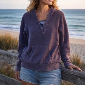 Coastal Hooded Waffle Knit Sweater Hoodie 100% Cotton Navy Kangaroo SAG HARBOR L